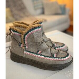 NEW OTBT Terreno Metallic Moon Boots 7.5 Grey Winter Leather Shearling Comfort